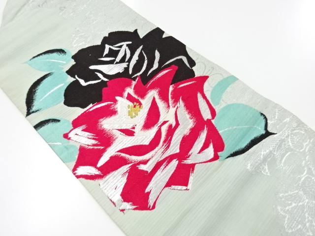 大正ロマン　絽薔薇模様織り出し名古屋帯